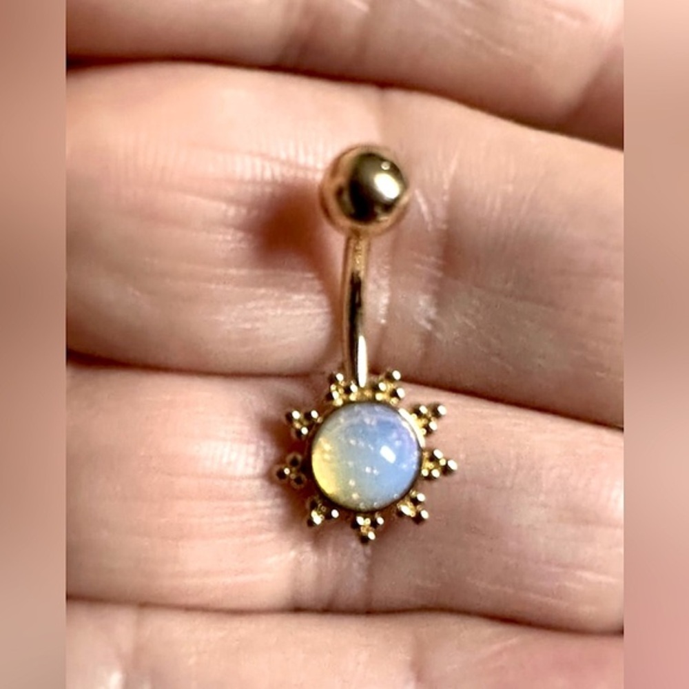 Body Gems navel ring 14G Surgical Steel Dangle simulated opal Navel Belly